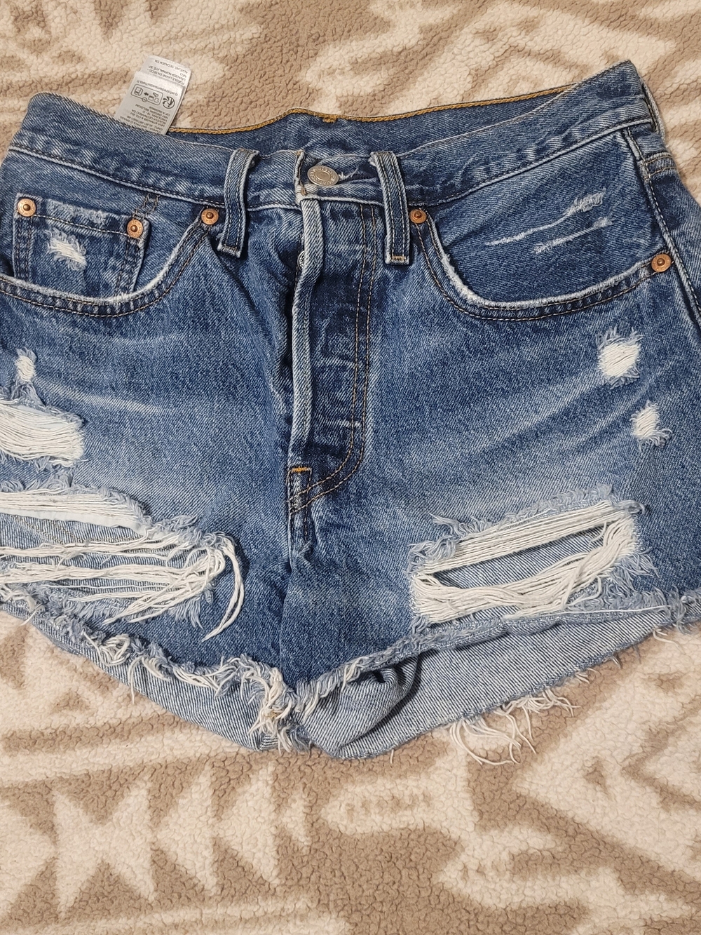 Levi's 501 Distressed High-Rise Ripped Denim Shorts - Medium Blue